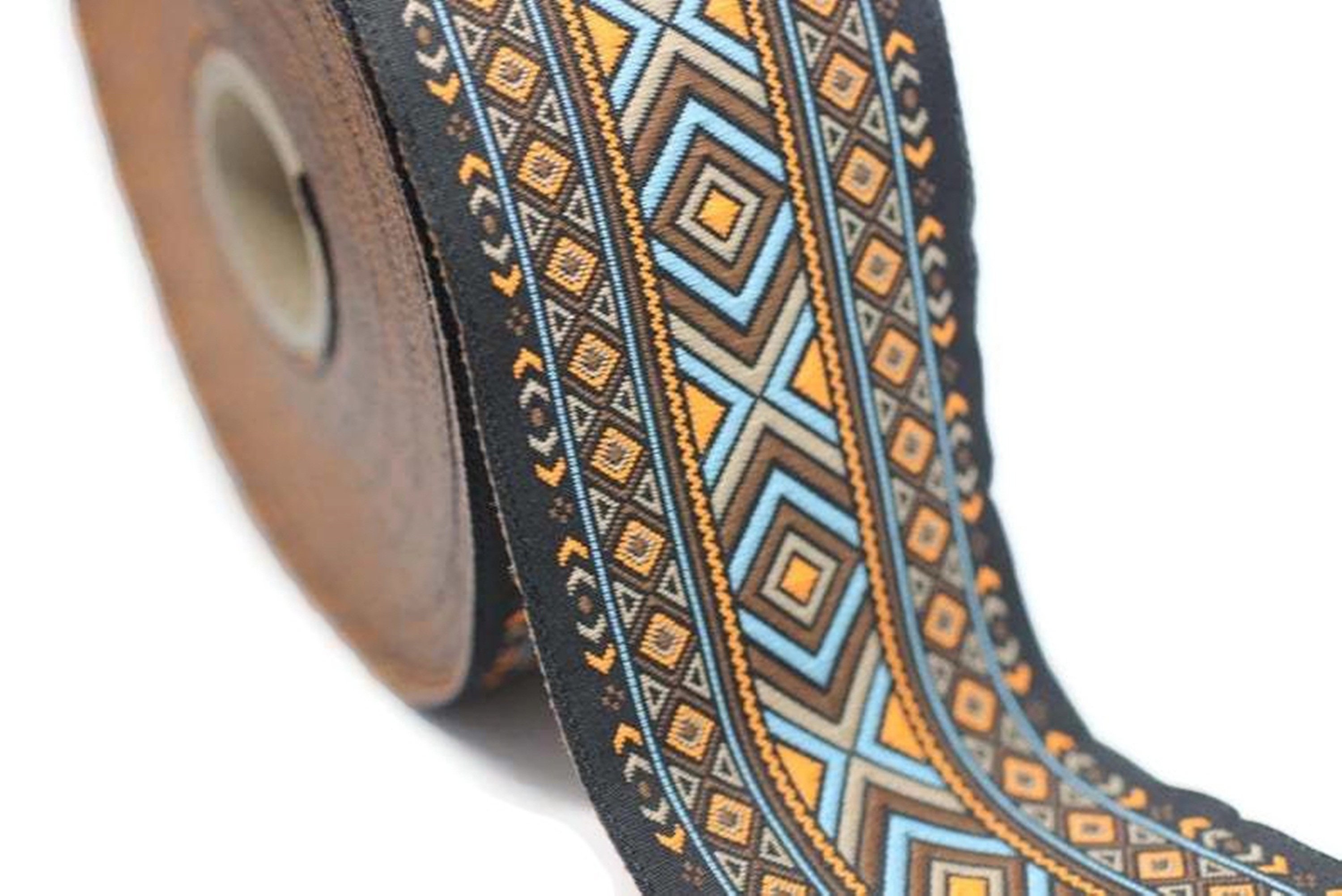 50 Mm Blue&orange African Motif Ribbon 1.96 Inches Vintage | Etsy