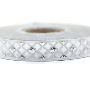 12 mm Grey Triangle Motive Jacquard border (0.47 inches), jacquard ribbon, silvery ribbon, french ribbon, Jacquard trim, 12251