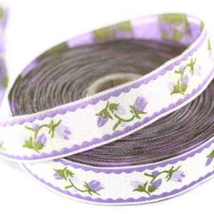 20 mm Lilac&white floral Jacquard ribbons (0.78 inches), jacquard trim, Decorative Craft Ribbon, Sewing trim embroidered ribbon
