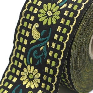 50 Mm Green/ Black Floral Jacquard Trim 1.96 Inches - Etsy
