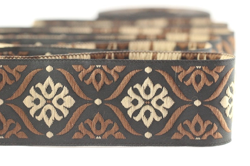 jacquard trim fabric wide trims Jacquard ribbon 0.98 inches 25 mm Brown Mediterranean Ribbon 25973 craft supplies vintage trim