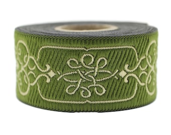 35 mm Light Green&Gold Nobility 1.37 (inch) | Novelty Ribbon | Celtic Ribbon | Embroidered Woven Ribbon | Jacquard Ribbon | 35mm Wide, CNK01