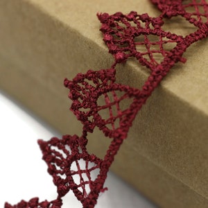 8.74 Yards Claret Red Window Bridal Guipure Lace Trim | 0.68 Inches Wide Lace Trim | Bridal Lace | French Guipure | Lace Fabric TRM17