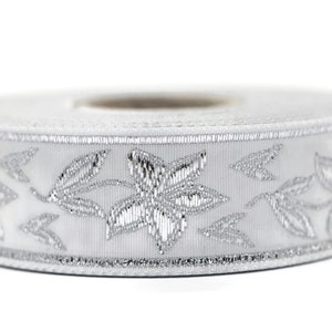 22 mm Silver Floral Jacquard ribbons (0.86 inches) Elegance Jacquard trim, Sewing trim, woven ribbons, dog collars, decorative ribbon, 22077
