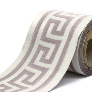 Rubans clés grecques beige et rose poudré 100 mm (3,93 pouces), bordure jacquard méandre, ruban de bordure pour tenture, ruban pour tenture pour fabrication de rideaux 197 V2