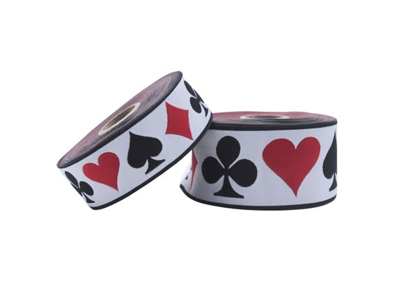 Choose your Playing Card Suits Trim - 1.37" and 1.96" Width Clubs, Hearts, Spades Jacquard Ribbon, Casino Border, Perfect for Crafts