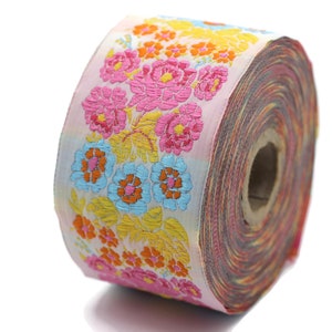 50 mm colorful Floral Embroidered ribbon (1.96 inches, Vintage Jacquard, Floral ribbon, Sewing trim, Jacquard trim, Jacquard ribbon, 50097