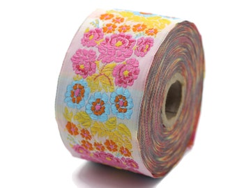 50 mm colorful Floral Embroidered ribbon (1.96 inches, Vintage Jacquard, Floral ribbon, Sewing trim, Jacquard trim, Jacquard ribbon, 50097