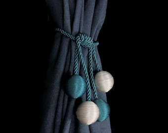 Tie for curtains, rustic tie curtains, rope tie back, Blue and White curtain tie, Blue and White curtain treatment, curtain holder