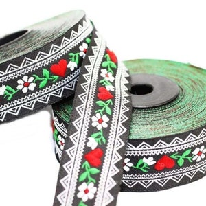 25 mm Black White Heart Jacquard ribbons (0.98 inches), jacquard trims, Floral Ribbon, Sewing trim, woven trim, embroidered ribbon 25980