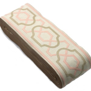 3.9" Geometric Pink Jacquard Ribbon for Drapes, 16 Yards in one Continuous Sewing Trim, Curtains, Drapery Banding, Drapery Trim Tape 173 V3