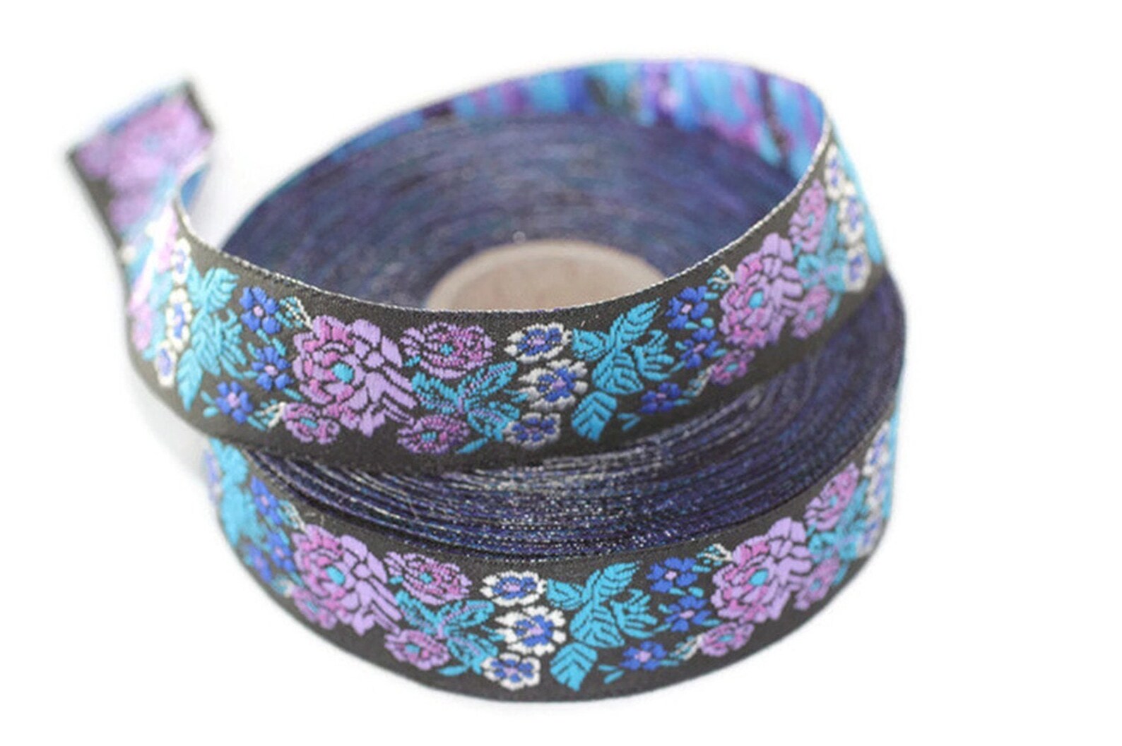 22mm Blue/black Floral Embroidered Ribbon 0.86 Inches | Etsy