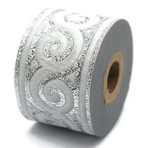 50 mm Silver Elegance Jacquard trim (1.96 inches), Jacquard ribbons, woven trim, jacquard trims, sewing tirim, trimming, 50061