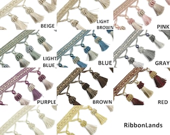 115 mm Tassel Fringe Trim in 11 Color, 4.5 inc Gimp Header, lampshade trim by the yard, Fringe for Drapery, Tassel trim, Curtain Trim Rosa07