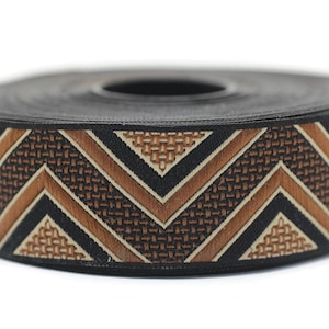 25 mm Brown Chevron Jacquard ribbon, 0.98 inch, Decorative ribbon, Craft Ribbon, Jacquard trim, Geometric ribbon, embroidered ribbon, 25706