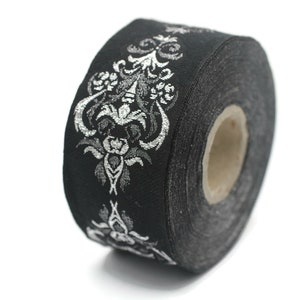 35 mm Black Authentic Jacquard Ribbons (1.37 inches) Sewing Crafts, ribbon trim,  jacquard trim, craft supplies, sewing trim, 35918