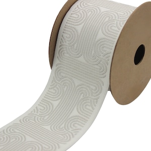 2.7&quot; Embroidery Curtain Trim, Grey and Antique White Jacquard Ribbon for Curtains, Drapery Banding, Drapery Trim Tape, Woven Border 205 V2