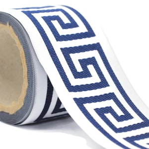 Nastro di rifinitura con chiave greca blu da 68 mm (2,67 pollici), rifiniture jacquard per tende, tende, nastri per tendaggi, nastri per rifiniture per tendaggi V16 176