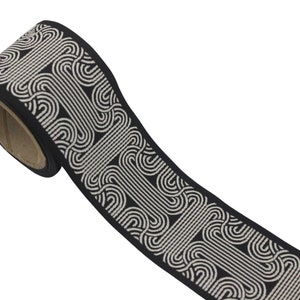 2.7&quot; Embroidery Curtain Trim, Black and White Color Jacquard Ribbon for Curtains, Drapery Banding, Drapery Trim Tape, Woven Border 205 V8