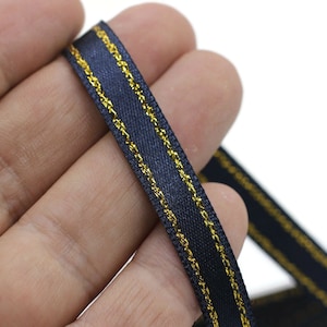 10 Meter goldenes hellblaues Satinband, doppelseitiges Band, Seidenband, Satinbänder, Premiumbänder, Scheinband, STNS