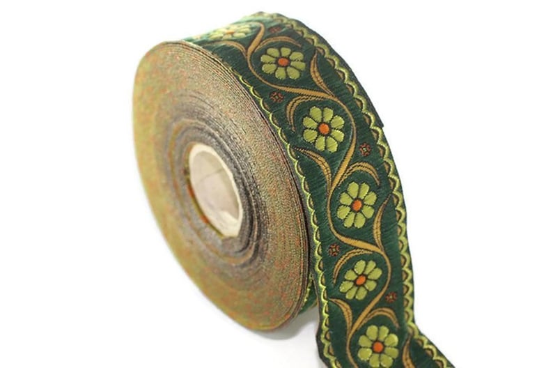 Floral ribbon Floral trim 35 mm Green Floral Embroidered ribbon 35938 Vintage Jacquard woven jacquard jacquard ribbons 1.37 inches