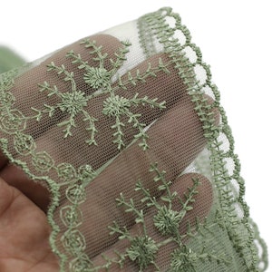 90 mm Pickle Green Organza Lace trim, embroidered lace fabric , 3.50 inch lace trim ,Organza Lace , White Lace Trim , Tulle Lace Trim TRM90