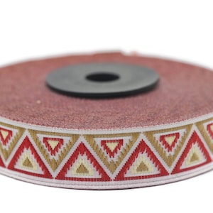 16 mm Red/Milk Brown Chevron Jacquard ribbon (0.62 inches), Decorative ribbon, Craft Ribbon, Jacquard trim, ribbon trim, 16915
