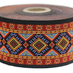 Ruban 50 mm motif géométrique arc-en-ciel (1,96 po.), Jacquard vintage, Bordure pour couture, Grande bordure, Grand ruban, 50996