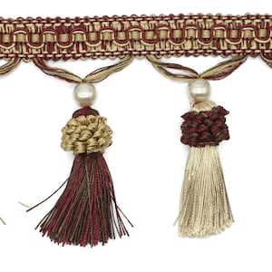 115 mm Red Tassel Fringe Trim, 4.52 inches Gimp Header, lampshade trim by the yard, Fringe for Drapery, Tassel trim, Curtain Trim Rosa07 V9