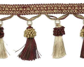 115 mm Red Tassel Fringe Trim, 4.52 inches Gimp Header, lampshade trim by the yard, Fringe for Drapery, Tassel trim, Curtain Trim Rosa07 V9