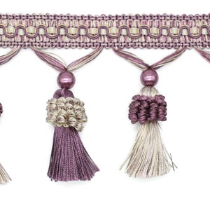 115 mm Purple Tassel Fringe Trim, 4.52 inch Gimp Header, lampshade trim by the yard, Fringe for Drapery, Tassel trim, Curtain Trim Rosa07 V7