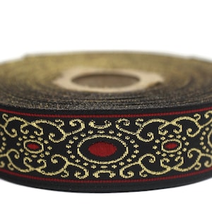 22 mm Red Black authentic Jacquard ribbon (0.86 inches), woven ribbon, authentic ribbon, Sewing, Scroll Jacquard trim, 22805