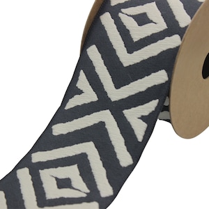 2.7&quot; Embroidery Curtain Trim, Dark Gray Color Jacquard Ribbon for Curtains, Drapery Banding, Drapery Trim Tape, Woven Border 207 V5