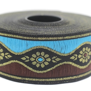 35 mm Blue Royal Blossom ribbon (1.37 inches), Flower Embroidered Ribbon, Home Decor, Craft Supply, Jacquard ribbon, Woven Trim, 35924