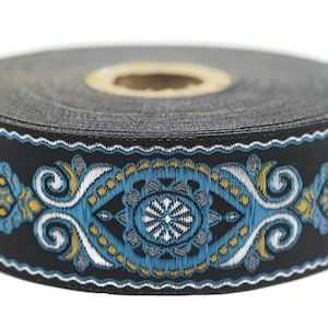 35 mm Blue&Black Jacquard ribbon (1.37 inches), jacquard, Decorative Craft Ribbon, Sewing trim, woven trim, embroidered ribbon, 35950