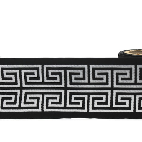 100 mm Black Elegant Greek Key Border, Curtain trims, Sewing Trim, drapery trim, Athena Chinoiserie ribbon Gimp Drapery, Home Decor 176 V9