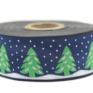 35 mm Blue Christmas jacquard ribbons 1.37 inches, pine tree embroidered trim, Christmas trim, Christmas jacquards, Christmas border, 35482