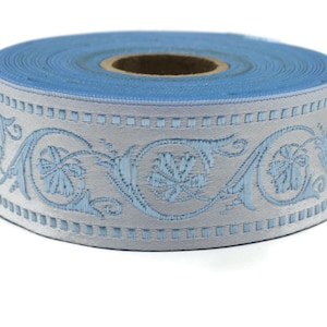 35 mm Blue Wildflower ribbon, Jacquard Trims (1.37 inches), Vintage Ribbons, Decorative Ribbons, Sewing Trim, Trimming, CNK08