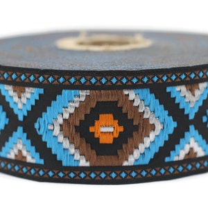 35 mm Sky Blue jacquard ribbons 1.37 inches, Geometric  embroidered trim, woven trim, sewing jacquard trim, woven border, 35952