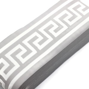 16.4 Yrd 100mm White & Grey Greek Key Ribbons (3.93 inc, Meander Jacquard Trim, Drapery Trim Tape, Curtain Making Upholstery Fabric 197 V1