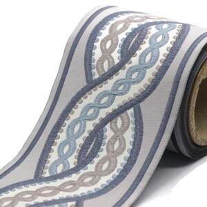 Blue and Gray Spiral Ribbon | Jacquard Ribbon | Sewing Trim | Drapery Trim | Curtain Trim | Trim For Drapery | 100mm (3.93 inch) | 138 V3