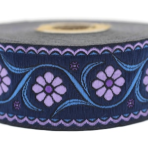 35 mm purple Floral Embroidered ribbon (1.37 inches), Vintage Jacquard, Floral ribbon, Floral trim, woven jacquard, jacquard ribbons, 35938