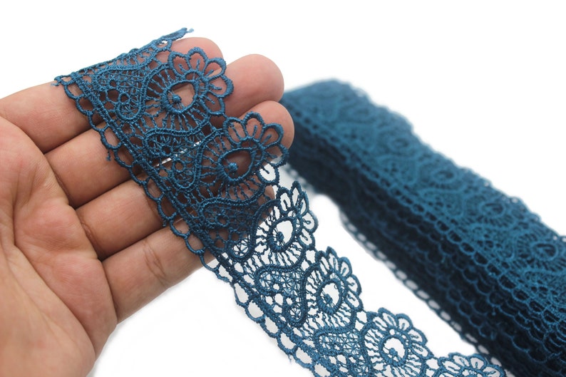 40 mm 8 Meters Blue Guipure Lace Trim 1.57 Inches Wide Floral Lace Trim Bridal Lace Blue Lace Guipure Lace TRM40 image 1