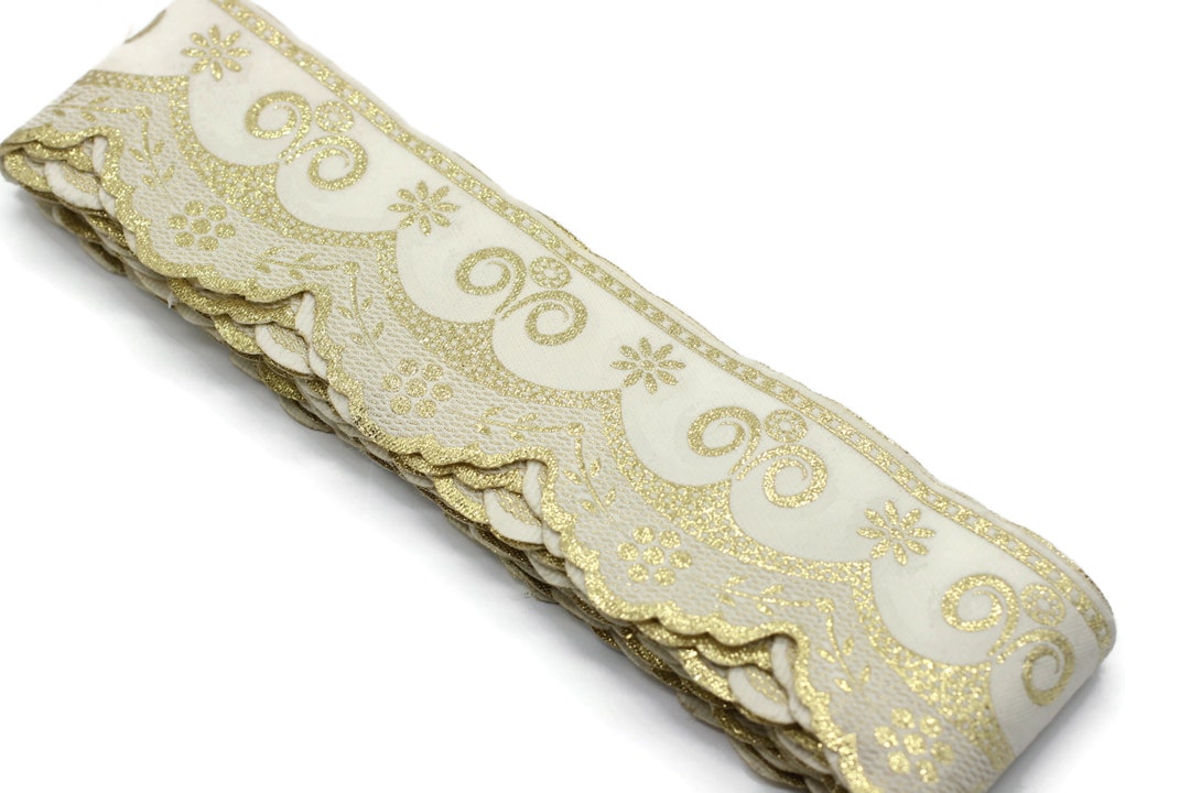Gold Rib Trim 63 Mm 10 Meter Gold Embroidered Ribbons (2.5 Inch),indian Trims, Sewing ...