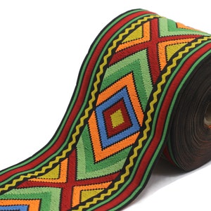 100 mm Colorful African Motif Ribbon (3.93 inches), Vintage Jacquard ribbon, African Pattern Ribbon, Sewing Trim, Jacquard Trim, 971