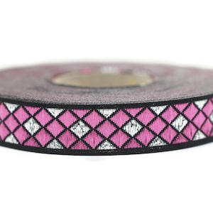 12 mm Pink Triangle Motive Jacquard border (0.47 inches), jacquard ribbon, silvery ribbon, french ribbon, Jacquard trim, 12251
