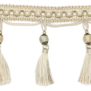 115 mm Beige Tassel Fringe Trim, 4.52 inc Gimp Header, lampshade trim by the yard, Fringe for Drapery, Tassel trim, Curtain Trim Rosa05 V1