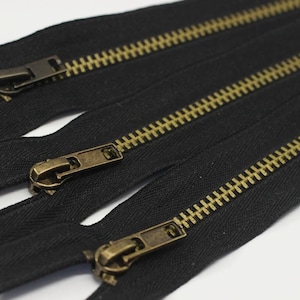 20 Pcs Black Metal zippers with gold brass teeth, 4 inches zipper, Jean Zipper, dress zipper, lightweight zipper, zipper pouch, MTZF
