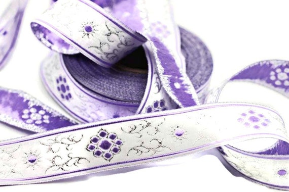 Woven jacquards Woven Trim 10 Yards 1.37 inch Metallic Lilac Jacquard Ribbons Native American Embroidered Trim Woven Border