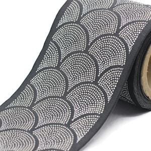 100mm Dark Gray Silver Embroidered Ribbons(3.93 inch),Jacquard Trims, Sewing Trim, drapery trim, Jacquard Ribbons, trim for drapery, 200 V3